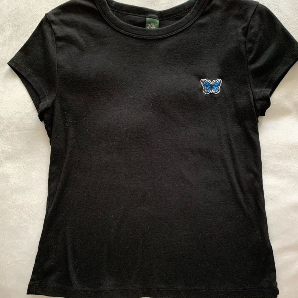 Wild Fable Butterfly Black Short Sleeve Tee